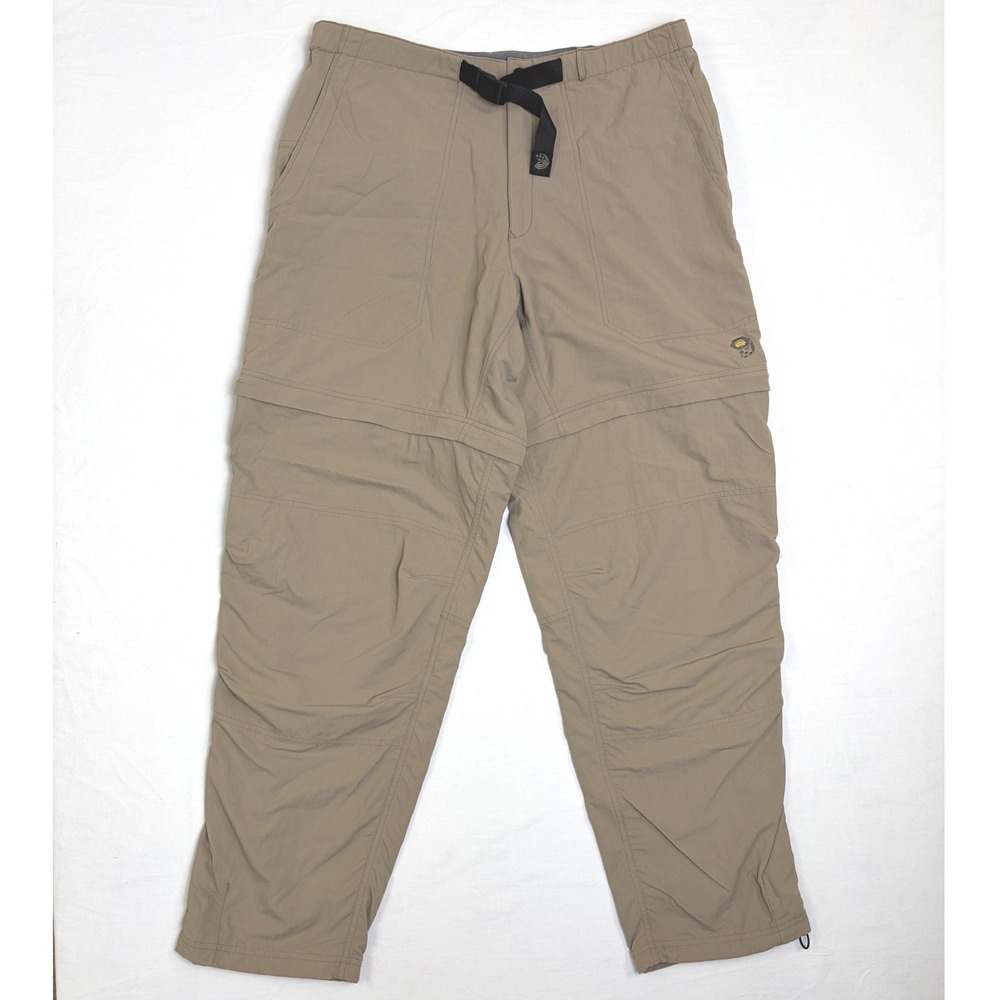 Mountain Hardwear Convertible Hiking Pants Tan Khaki‎ Mens XL Zip Off Nylon